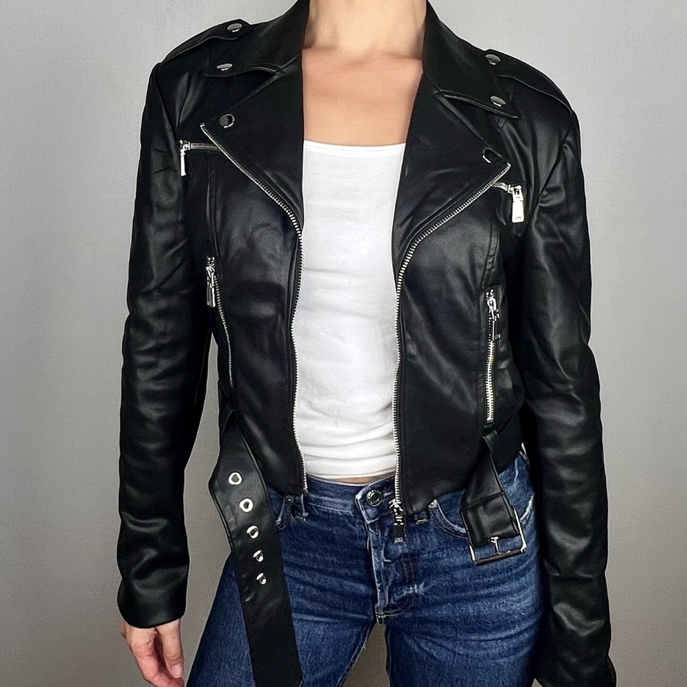 DANIELLE BERNSTEIN faux leather Moto jacket